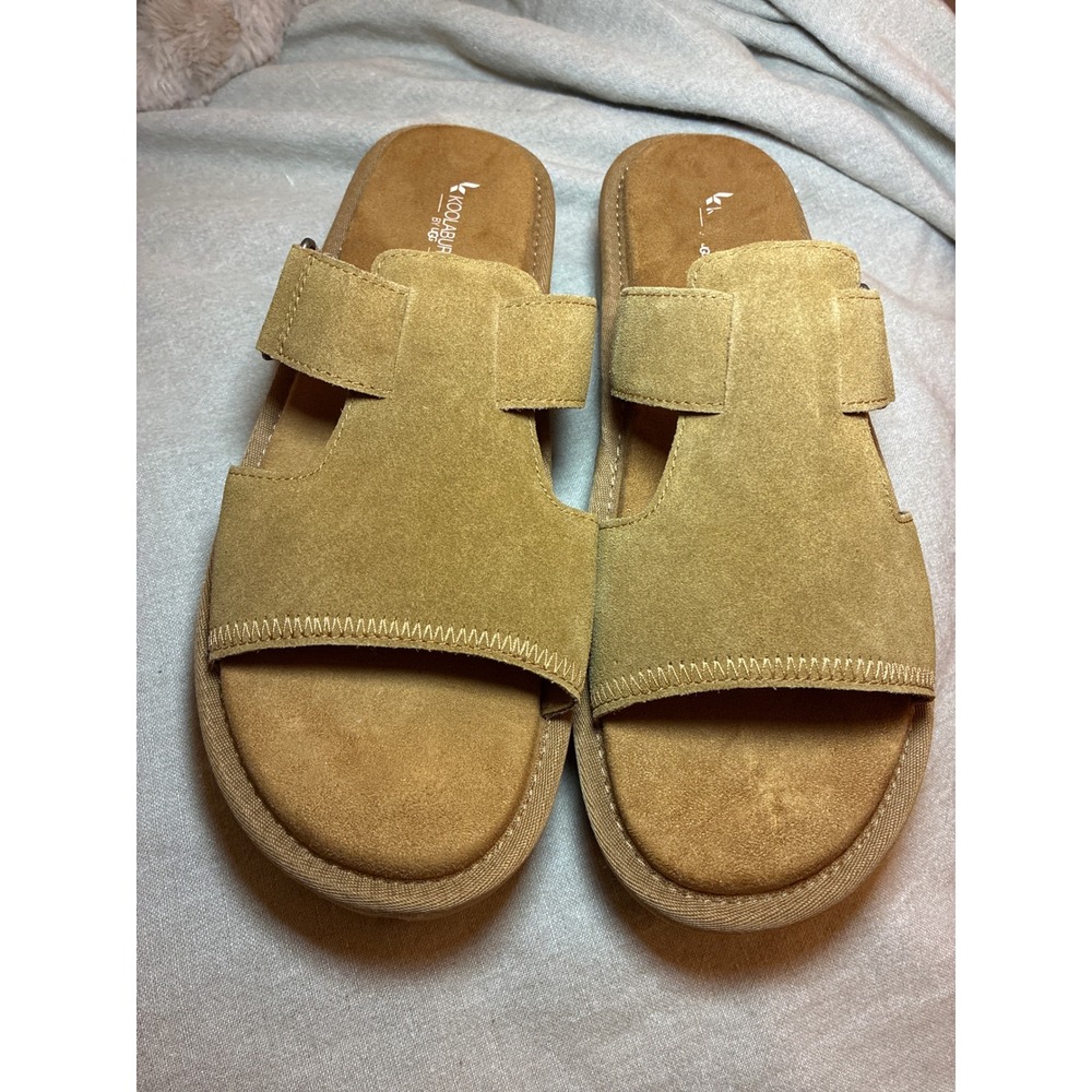 Koolaburra by UGG Womens Suede Platform Slide Sandals Chestnut Tan Adjustable